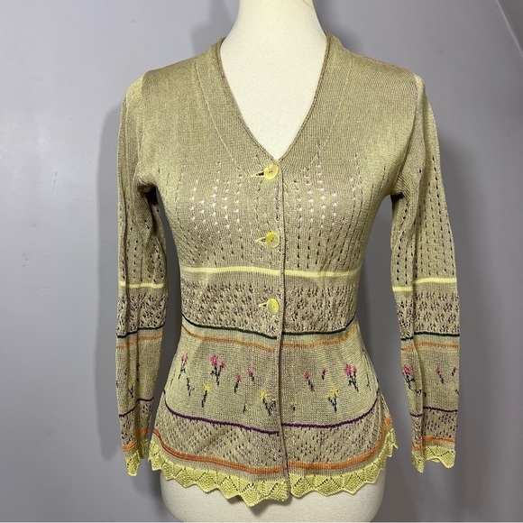 Vintage Cardigan Knit Sweater Poetcore Cottage Crochet Floral Neutral Cream - Picture 5 of 11